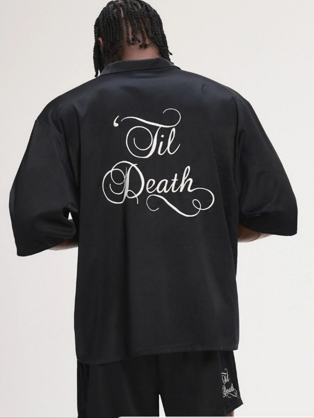 @Savage X Fenty Until Death Short Sleeve Sleep Shirt Size XL Black Satin